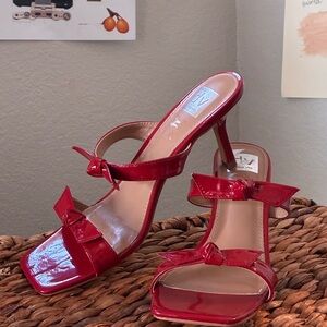 Dolce Vita Red Patent Bow-Accent Slip-On Heels